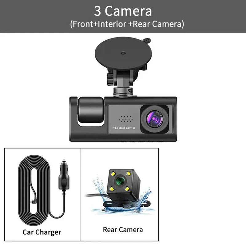 Lisslune | DriveGuard 1080P TriCam | Car Dashcam | Three Cameras | 24U Parking Monitoring