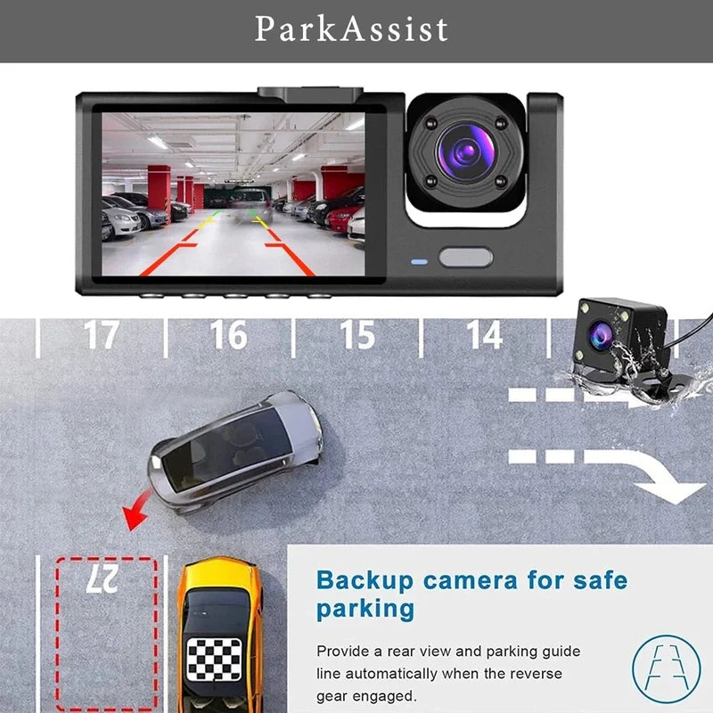 Lisslune | DriveGuard 1080P TriCam | Car Dashcam | Three Cameras | 24U Parking Monitoring