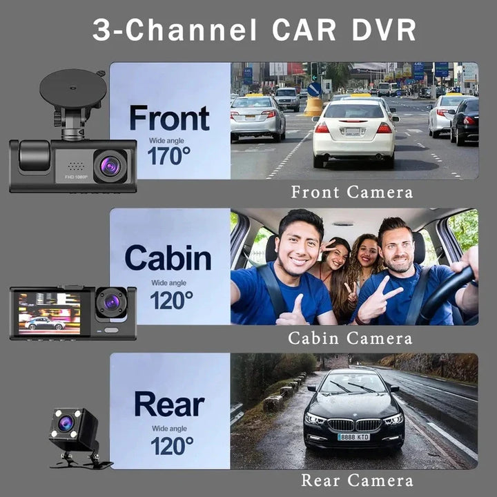 Lisslune | DriveGuard 1080P TriCam | Car Dashcam | Three Cameras | 24U Parking Monitoring