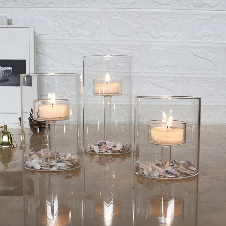 Lisslune | PureLight - Trio of Transparent Candle Holders for Elegant Tables