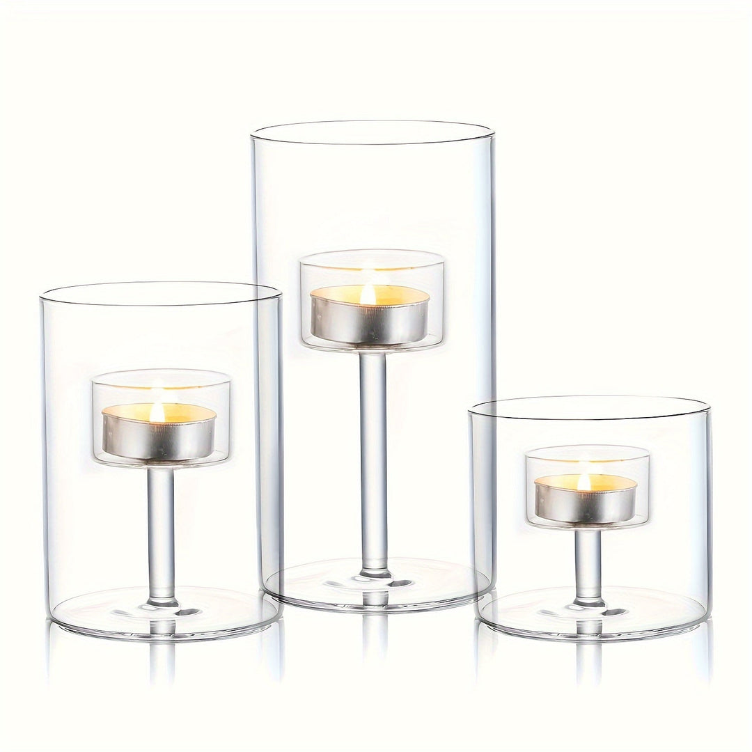 Lisslune | PureLight - Trio of Transparent Candle Holders for Elegant Tables