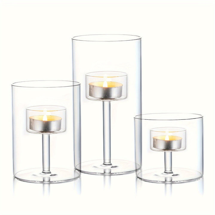 Lisslune | PureLight - Trio of Transparent Candle Holders for Elegant Tables