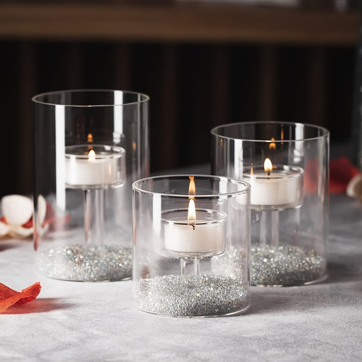 Lisslune | PureLight - Trio of Transparent Candle Holders for Elegant Tables
