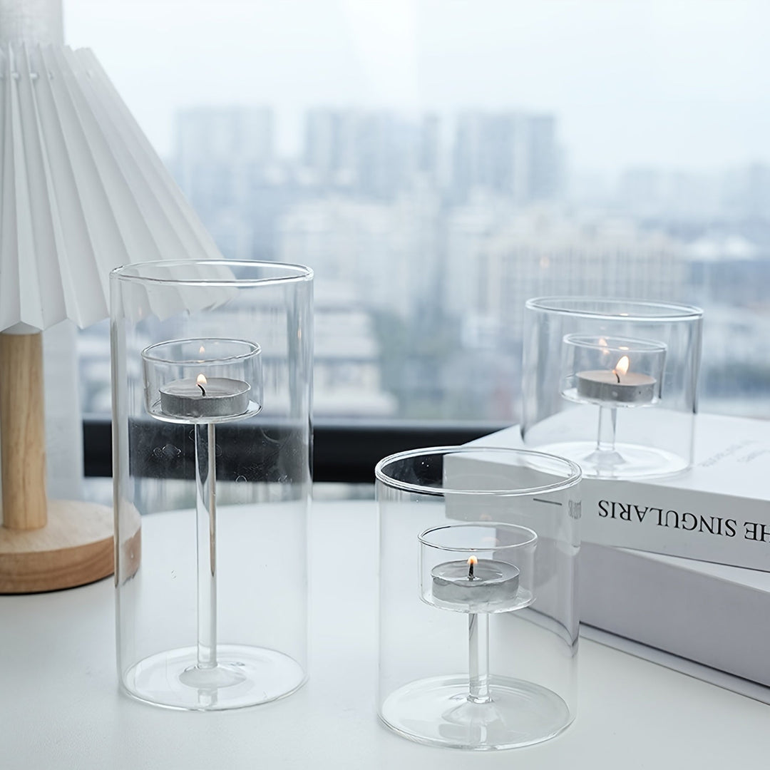 Lisslune | PureLight - Trio of Transparent Candle Holders for Elegant Tables