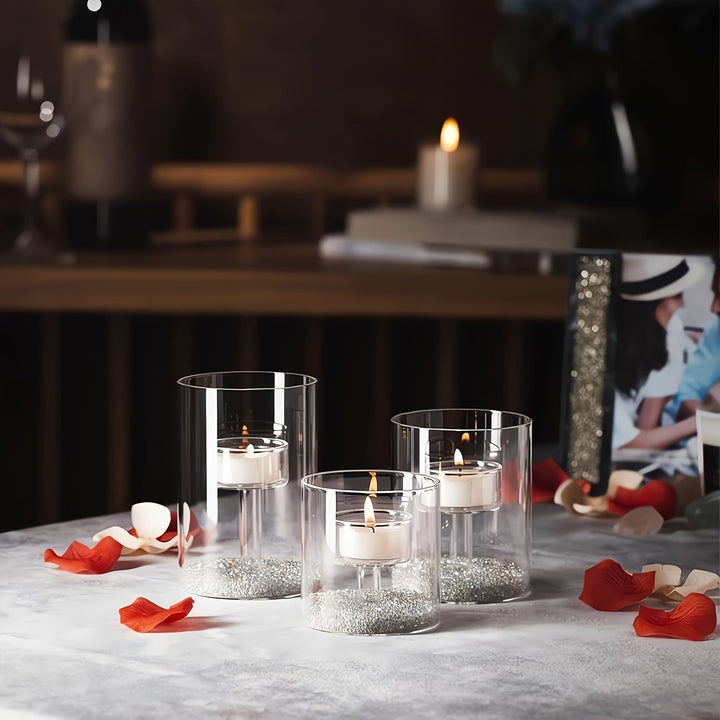 Lisslune | PureLight - Trio of Transparent Candle Holders for Elegant Tables