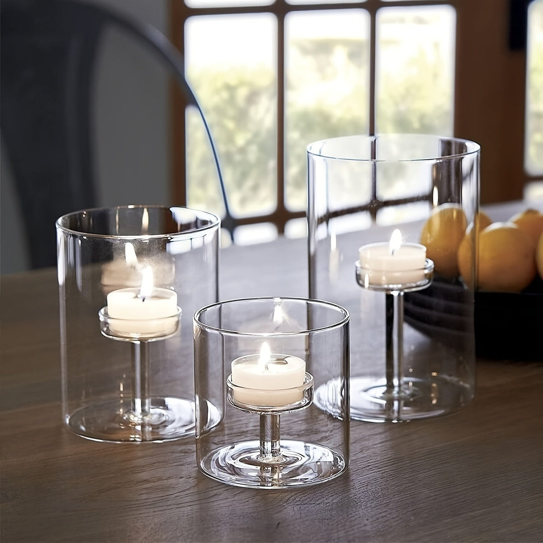 Lisslune | PureLight - Trio of Transparent Candle Holders for Elegant Tables