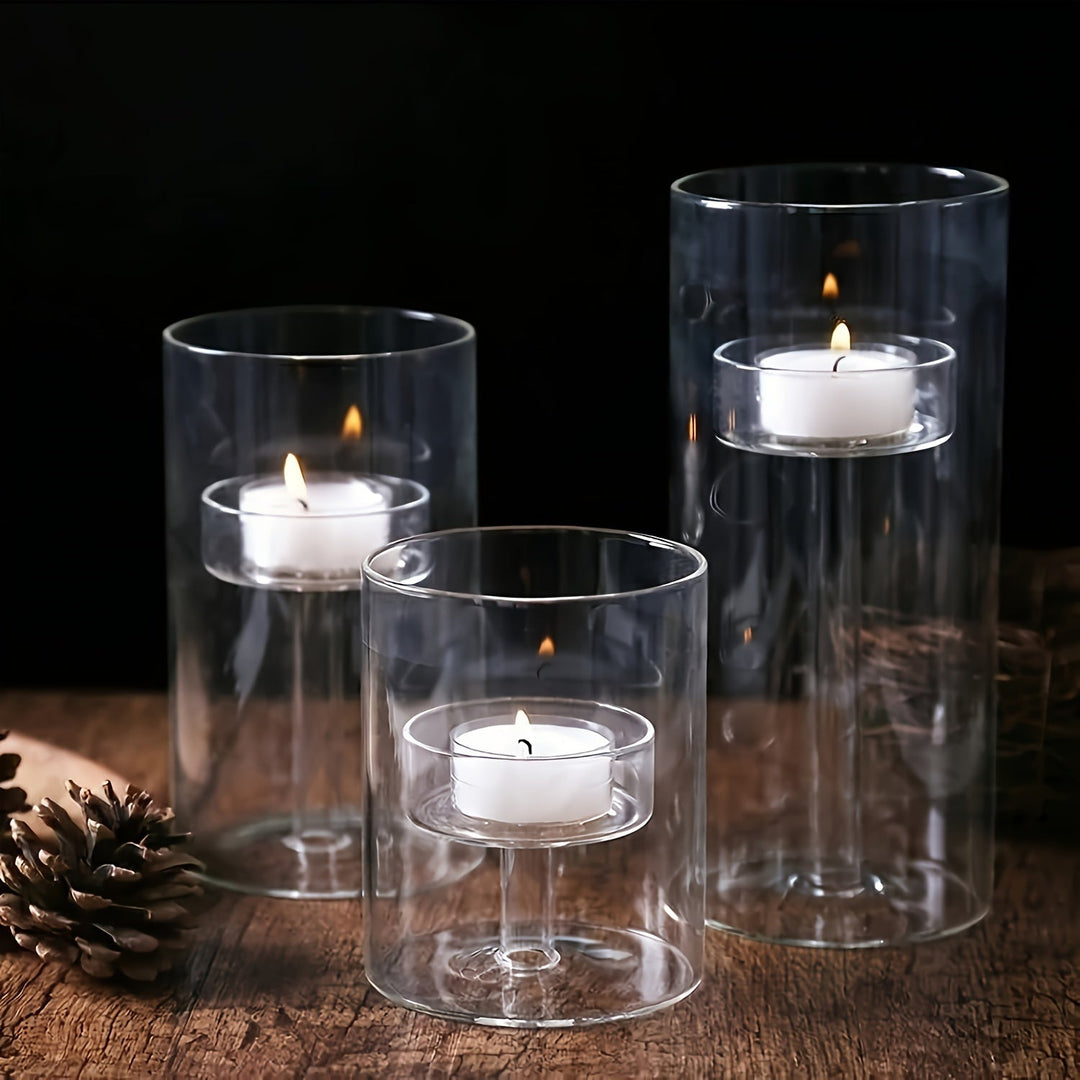 Lisslune | PureLight - Trio of Transparent Candle Holders for Elegant Tables