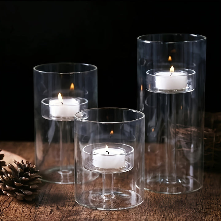 Lisslune | PureLight - Trio of Transparent Candle Holders for Elegant Tables