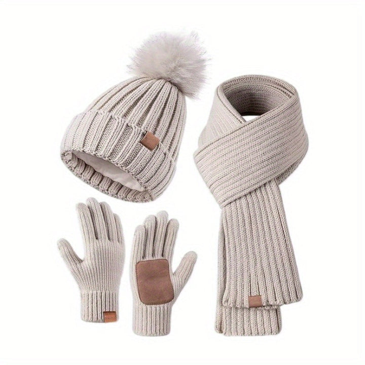 Lisslune | 3-in-1 Knitted Winter Set with Hat, Scarf, and Touchscreen Gloves