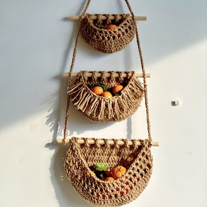 Lisslune | BohoHaven - Woven Wall Basket with 6 Hooks