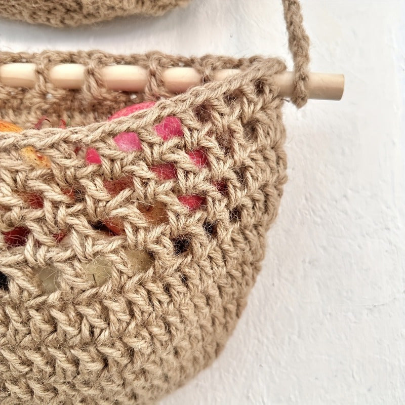 Lisslune | BohoHaven - Woven Wall Basket with 6 Hooks