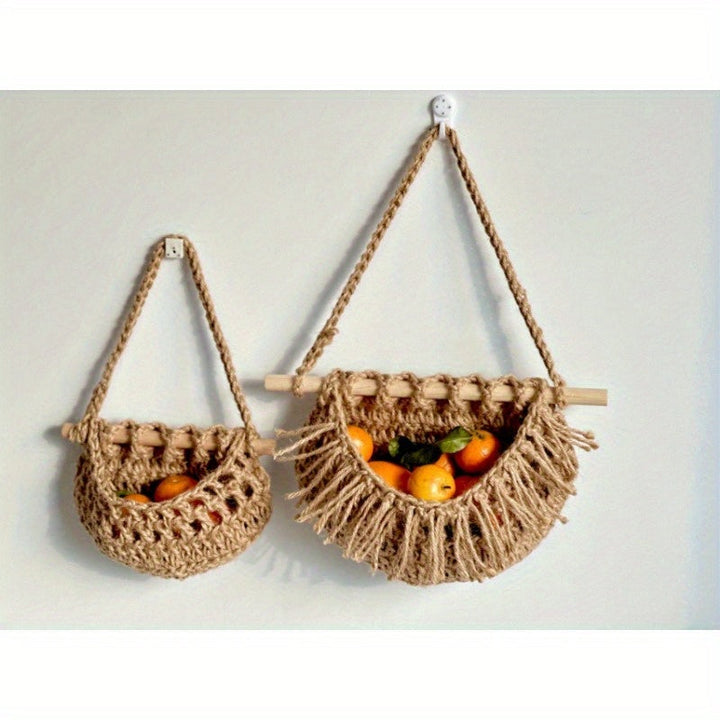 Lisslune | BohoHaven - Woven Wall Basket with 6 Hooks