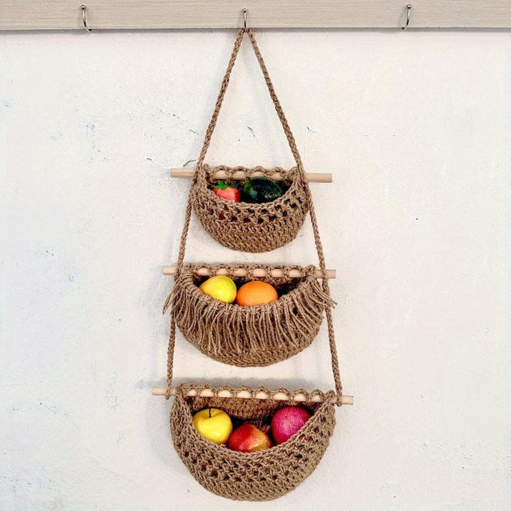 Lisslune | BohoHaven - Woven Wall Basket with 6 Hooks
