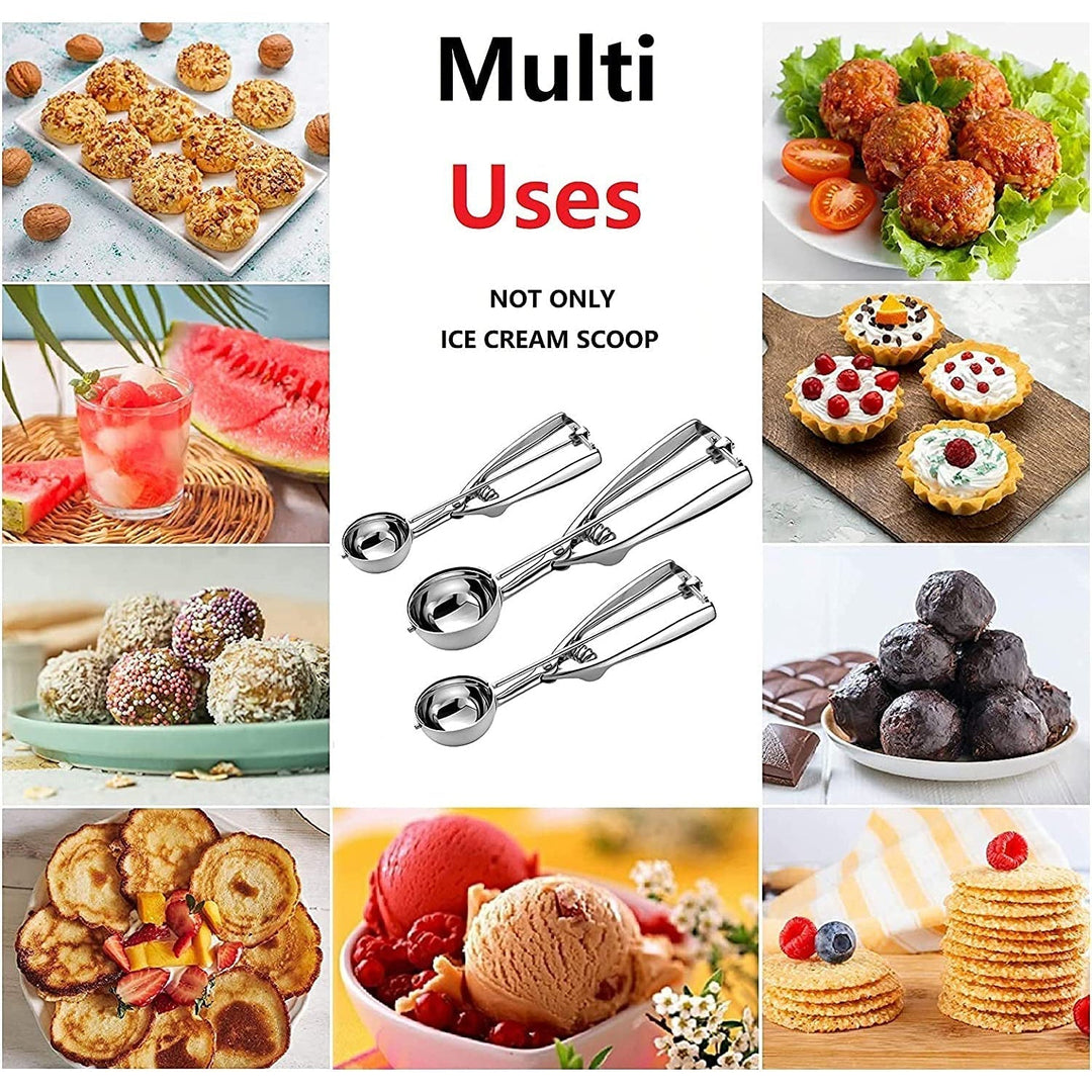 Lisslune | 3-Piece Set: Stainless Steel Cookie Scooper with Trigger