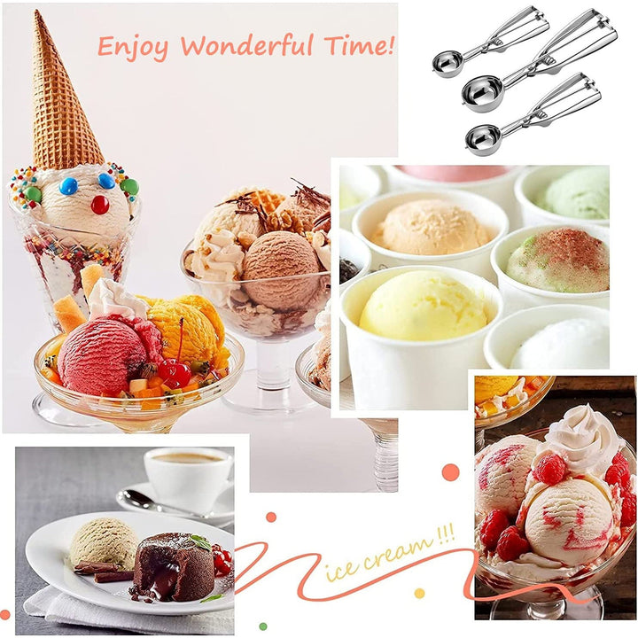 Lisslune | 3-Piece Set: Stainless Steel Cookie Scooper with Trigger