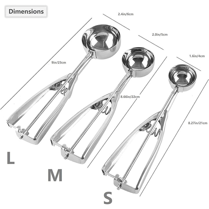 Lisslune | 3-Piece Set: Stainless Steel Cookie Scooper with Trigger