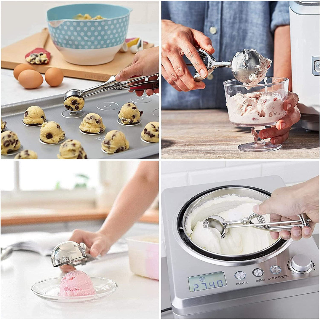 Lisslune | 3-Piece Set: Stainless Steel Cookie Scooper with Trigger