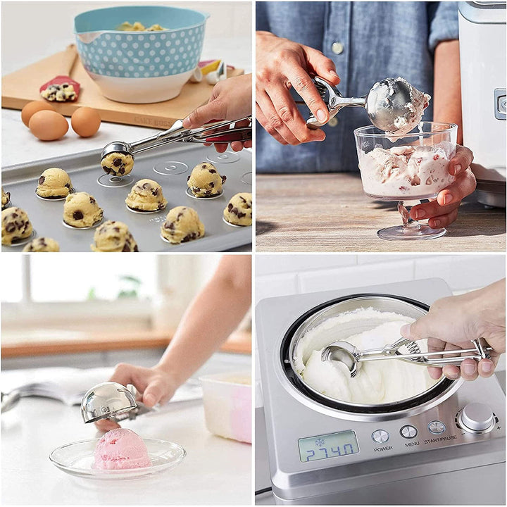 Lisslune | 3-Piece Set: Stainless Steel Cookie Scooper with Trigger