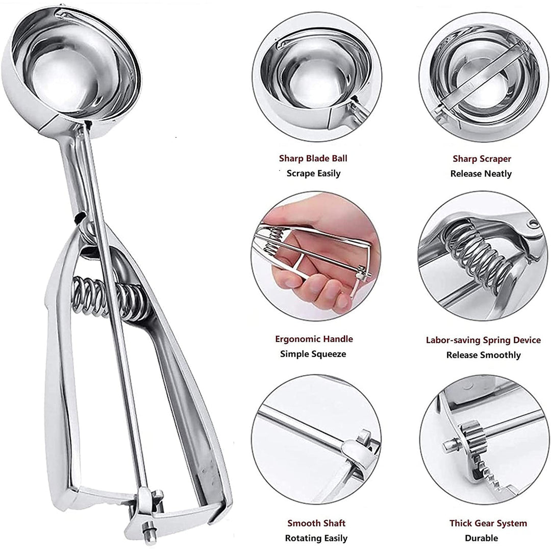 Lisslune | 3-Piece Set: Stainless Steel Cookie Scooper with Trigger