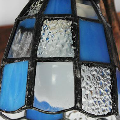 Lisslune | Stained Glass Dome Wall Lighting with Square/Bluetooth Square Pattern and Linear Backplate Vintage Retro 3 Light Scone Lighting in Copper/Antique Brass/Brass