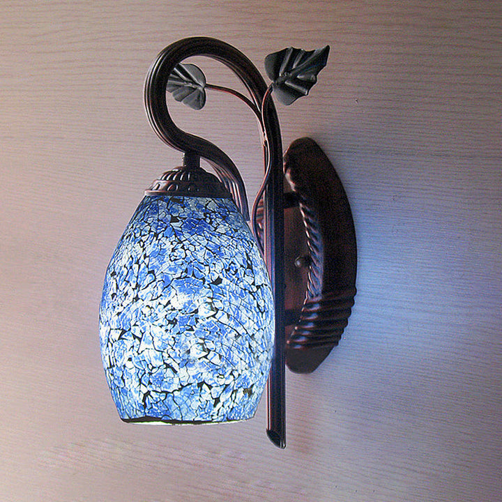 Lisslune | Blue Glass Wall Lamp Extended Dome 1 Light Mediterranean Wall Light for Dining Room