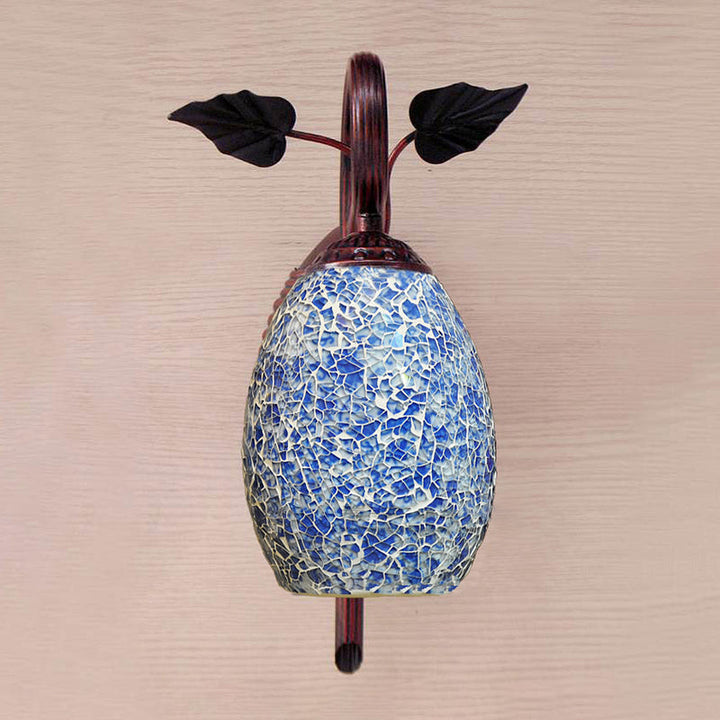 Lisslune | Blue Glass Wall Lamp Extended Dome 1 Light Mediterranean Wall Light for Dining Room