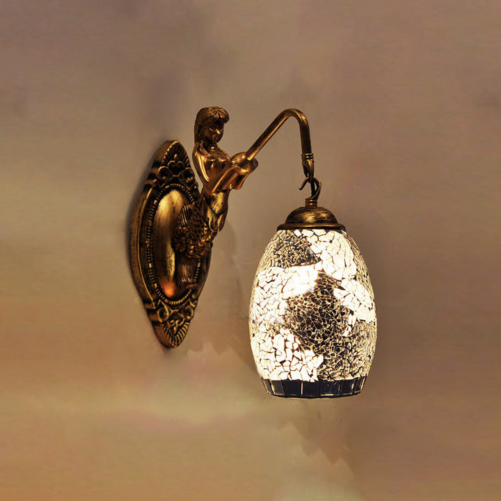 Lisslune | Dome Vanity Lamp 1 Light Silver/Red/Yellow Stained Glass Mediterranean Style Wall Light for Bathroom
