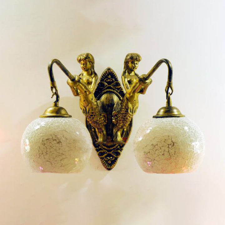 Lisslune | Mermaid Wall Lighting Idea 2 Lights Hand-Cut Glass Baroque Wall Lamp in White/Yellow/Orange for Living Room