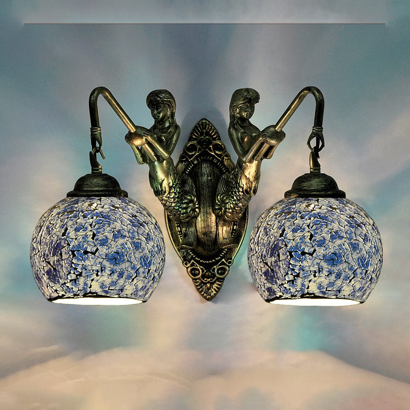 Lisslune | Mermaid Wall Lighting Idea 2 Lights Hand-Cut Glass Baroque Wall Lamp in White/Yellow/Orange for Living Room