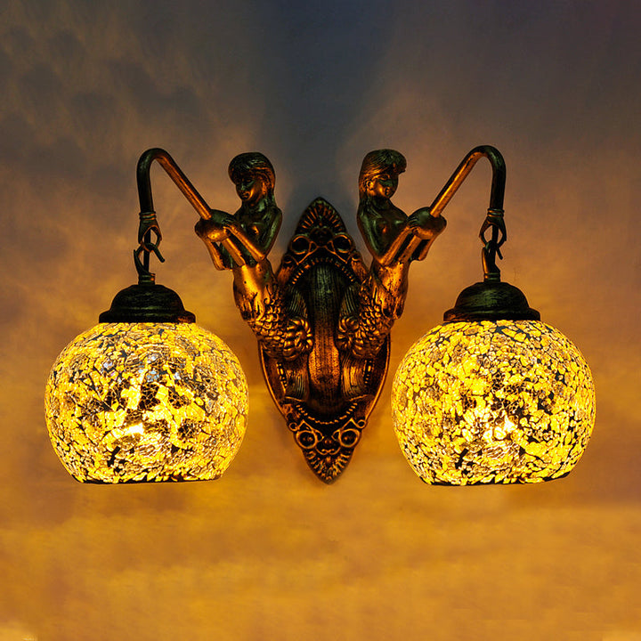Lisslune | Mermaid Wall Lighting Idea 2 Lights Hand-Cut Glass Baroque Wall Lamp in White/Yellow/Orange for Living Room