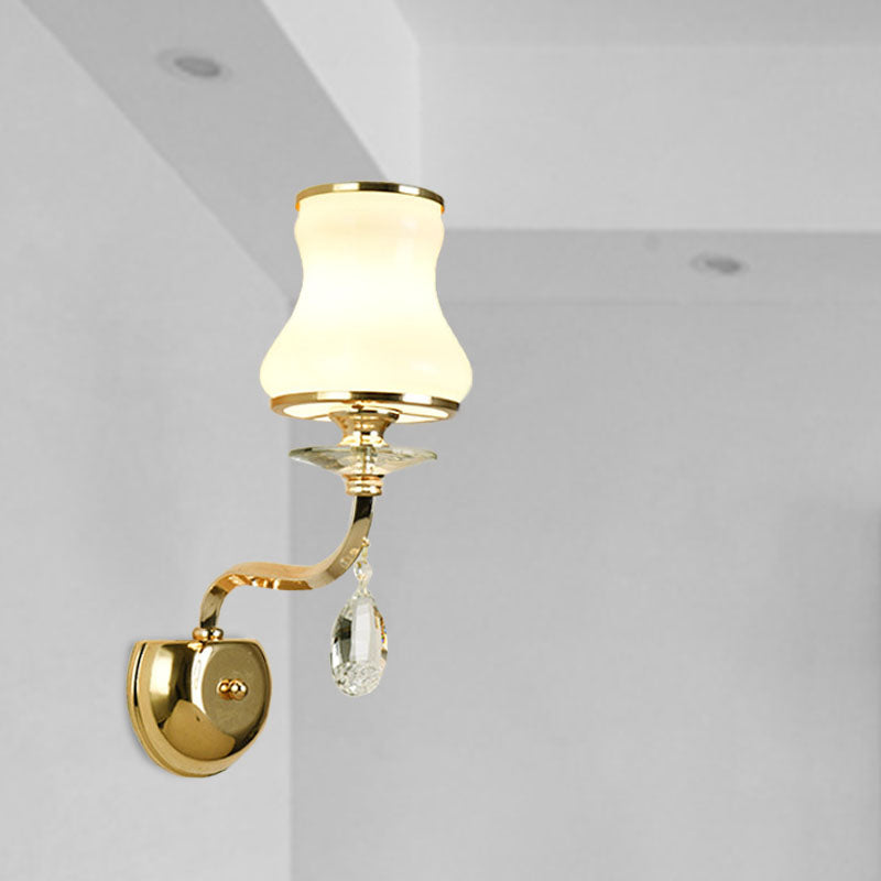 Skørter | White Glass Bell Wall Mount Lamp Vintage 1/2 Cups Living Room LED Wall Light Fixture with Crystal Accent
