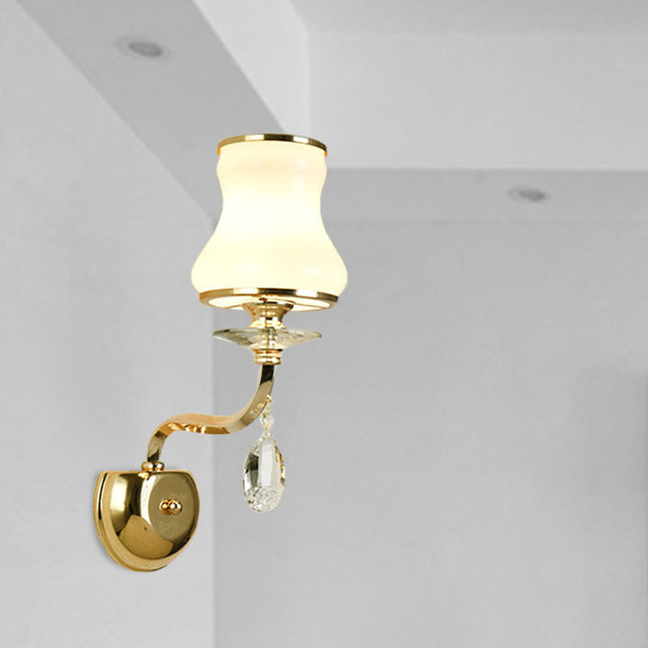 Skørter | White Glass Bell Wall Mount Lamp Vintage 1/2 Cups Living Room LED Wall Light Fixture with Crystal Accent