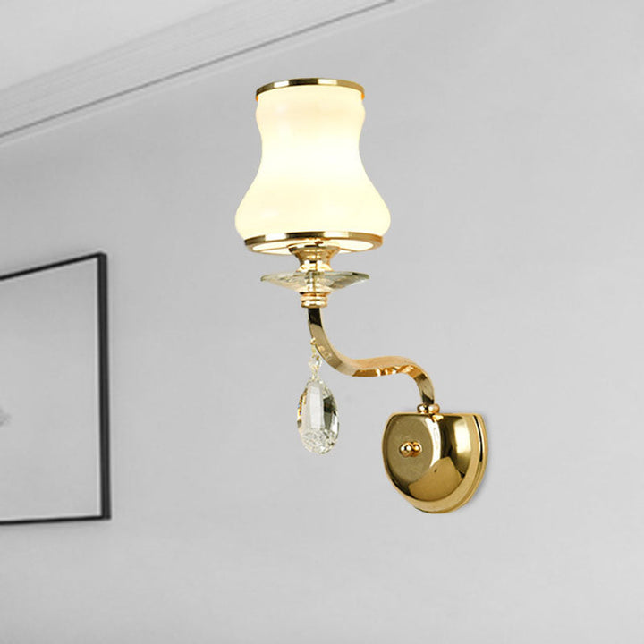 Skørter | White Glass Bell Wall Mount Lamp Vintage 1/2 Cups Living Room LED Wall Light Fixture with Crystal Accent