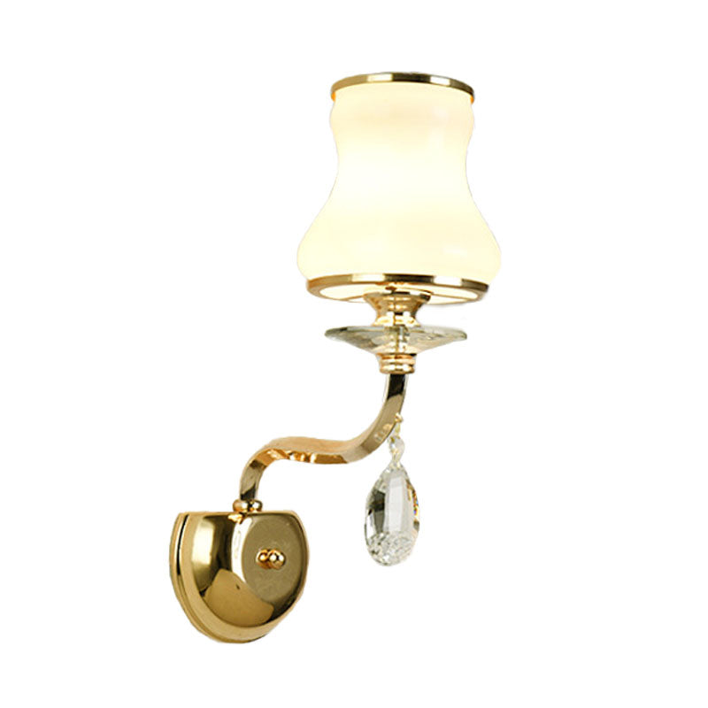 Skørter | White Glass Bell Wall Mount Lamp Vintage 1/2 Cups Living Room LED Wall Light Fixture with Crystal Accent