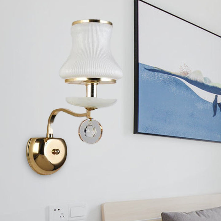 Skørter | White Glass Bell Wall Mount Lamp Vintage 1/2 Cups Living Room LED Wall Light Fixture with Crystal Accent