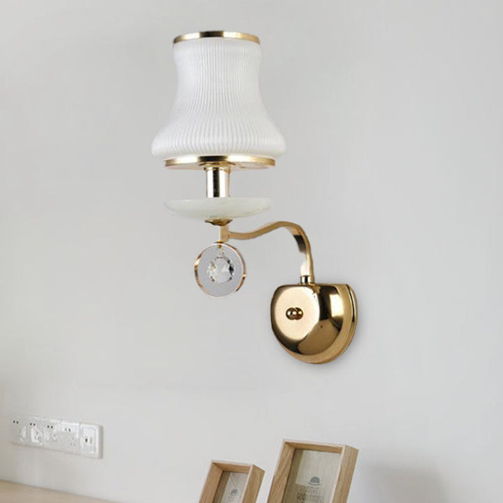Skørter | White Glass Bell Wall Mount Lamp Vintage 1/2 Cups Living Room LED Wall Light Fixture with Crystal Accent
