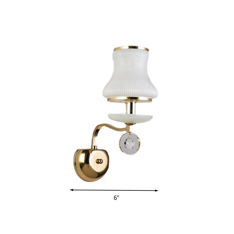 Skørter | White Glass Bell Wall Mount Lamp Vintage 1/2 Cups Living Room LED Wall Light Fixture with Crystal Accent