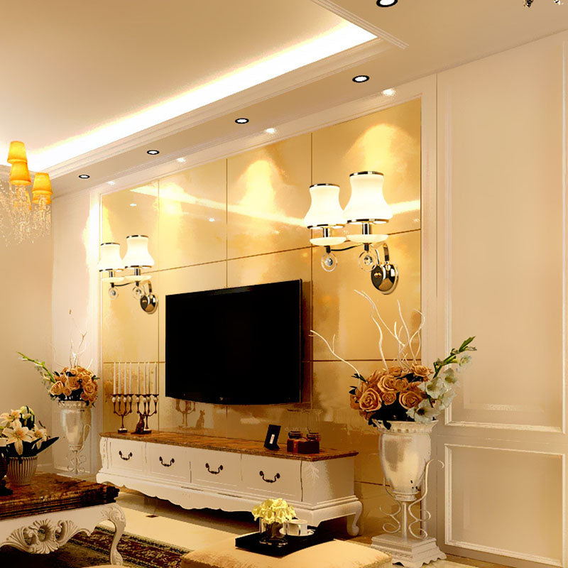 Skørter | White Glass Bell Wall Mount Lamp Vintage 1/2 Cups Living Room LED Wall Light Fixture with Crystal Accent