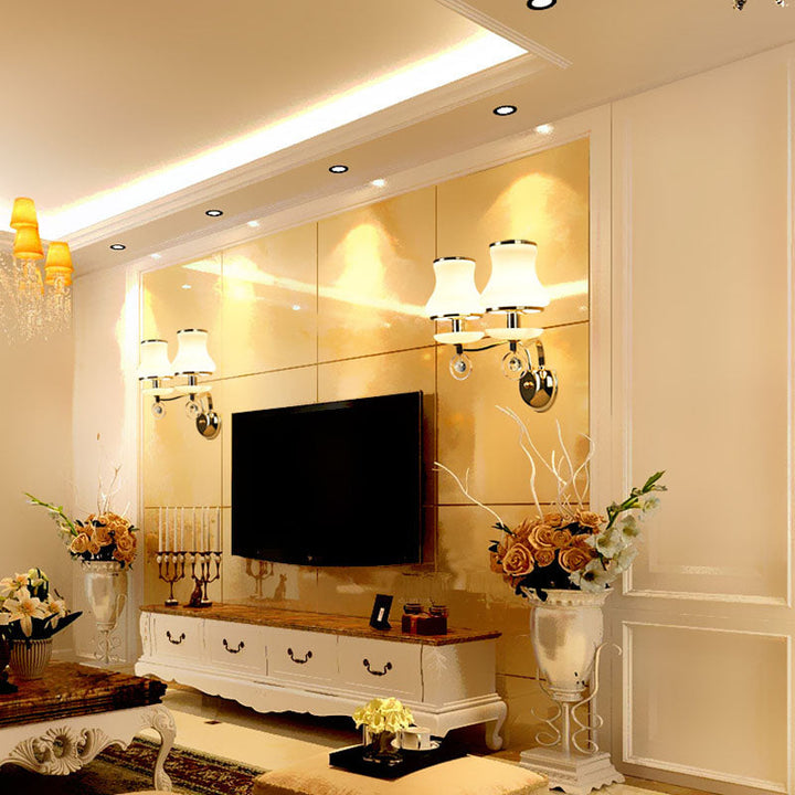Skørter | White Glass Bell Wall Mount Lamp Vintage 1/2 Cups Living Room LED Wall Light Fixture with Crystal Accent