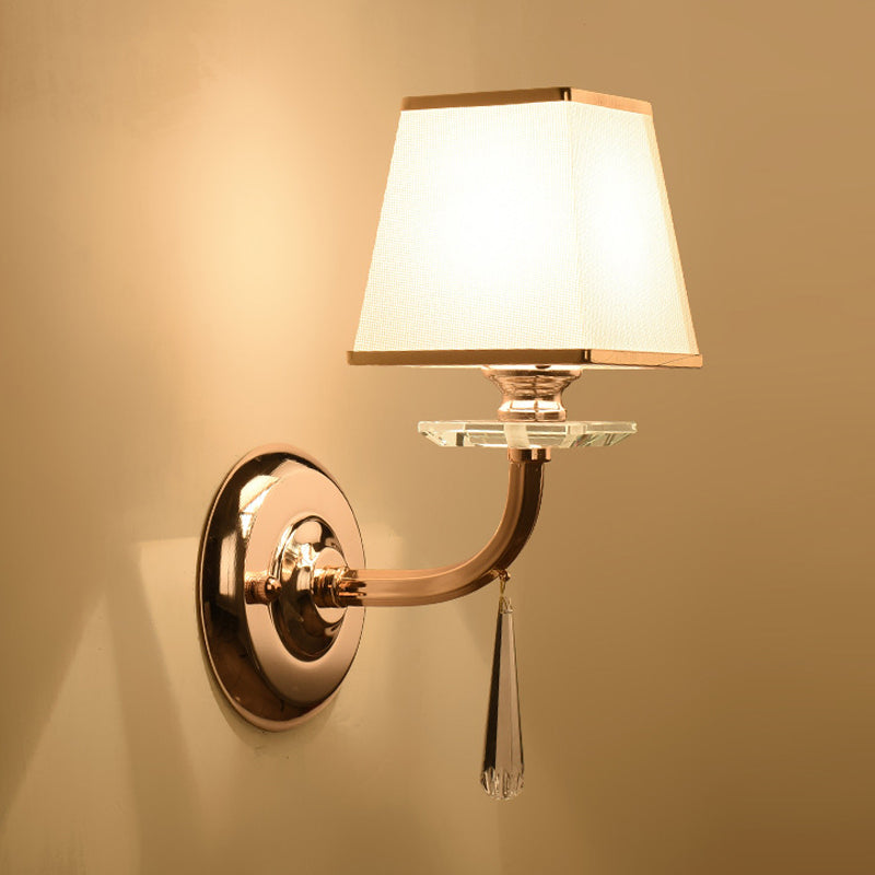Skørter | Traditional trapezoidal wall light 1 head White fabric LED wall lamp with hanging crystal