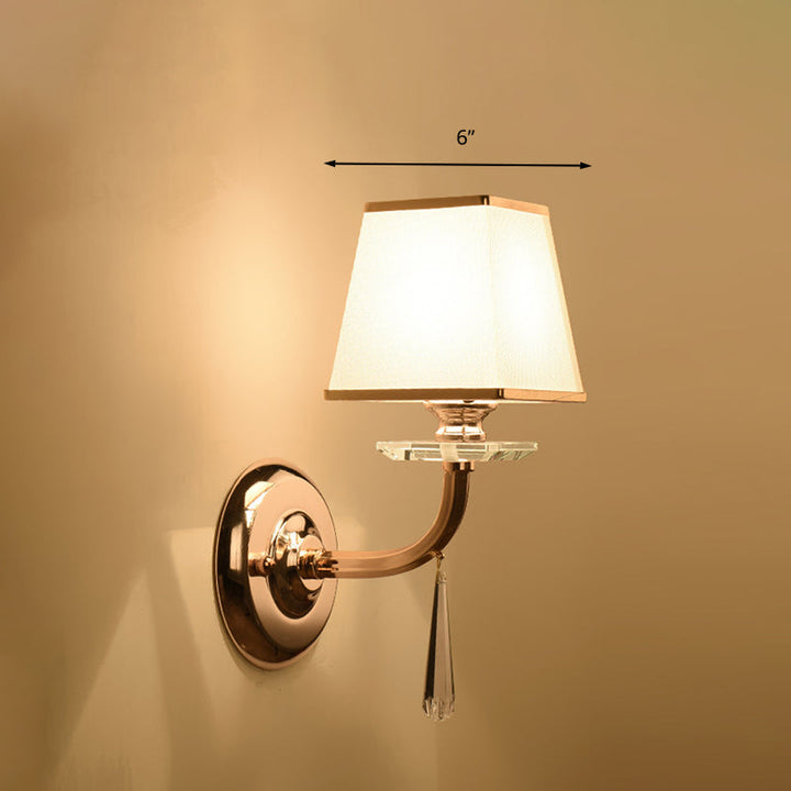 Skørter | Traditional trapezoidal wall light 1 head White fabric LED wall lamp with hanging crystal