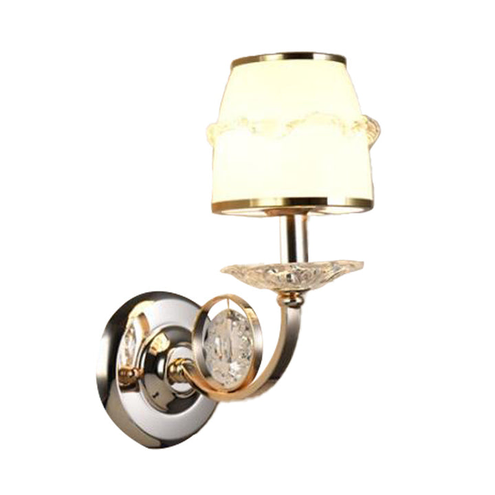Skørter | 1/2-Bulb Curving Wall Light Traditional White Metal LED Wall Lamp with Crystal Accent