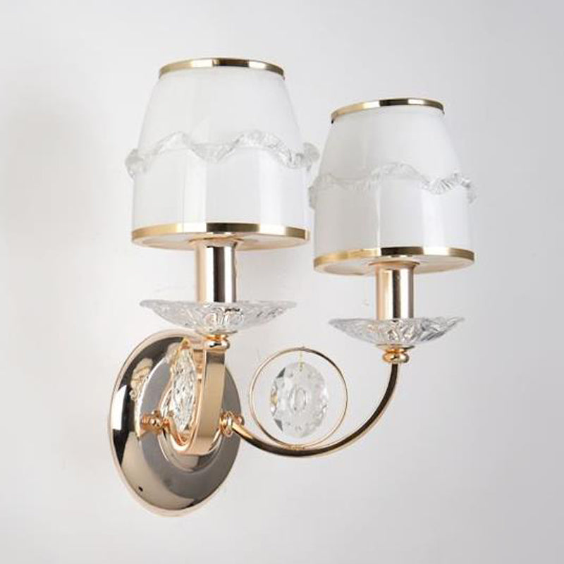 Skørter | 1/2-Bulb Curving Wall Light Traditional White Metal LED Wall Lamp with Crystal Accent