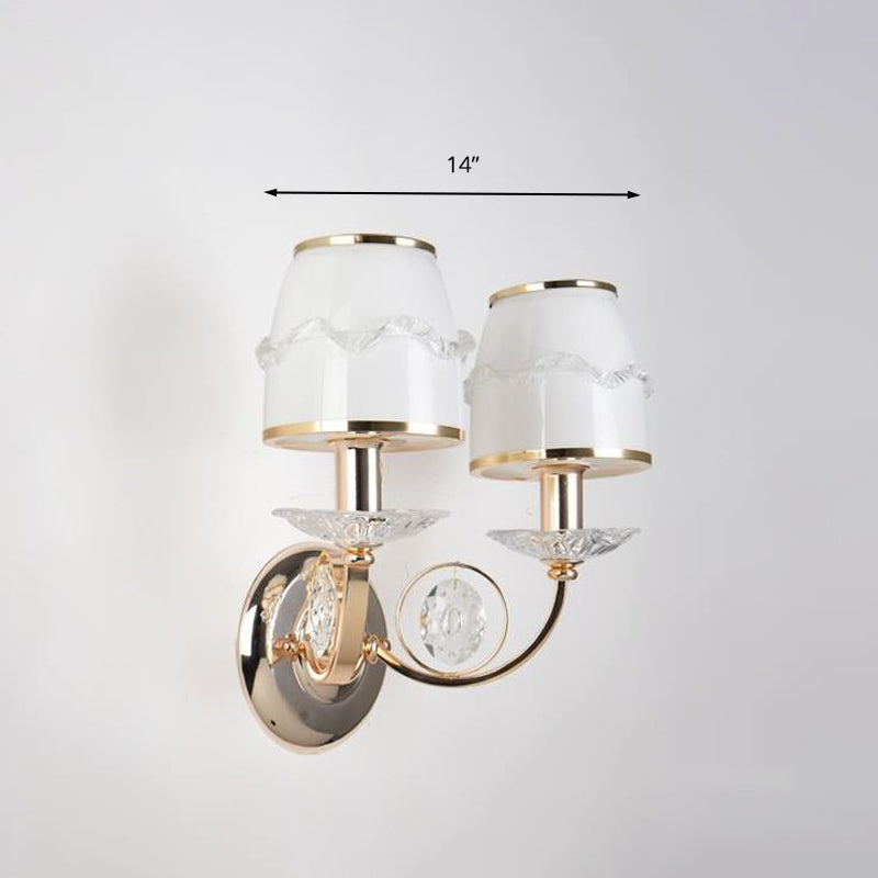 Skørter | 1/2-Bulb Curving Wall Light Traditional White Metal LED Wall Lamp with Crystal Accent
