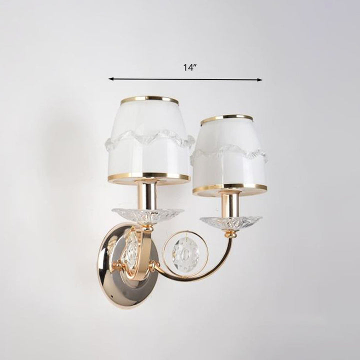 Skørter | 1/2-Bulb Curving Wall Light Traditional White Metal LED Wall Lamp with Crystal Accent