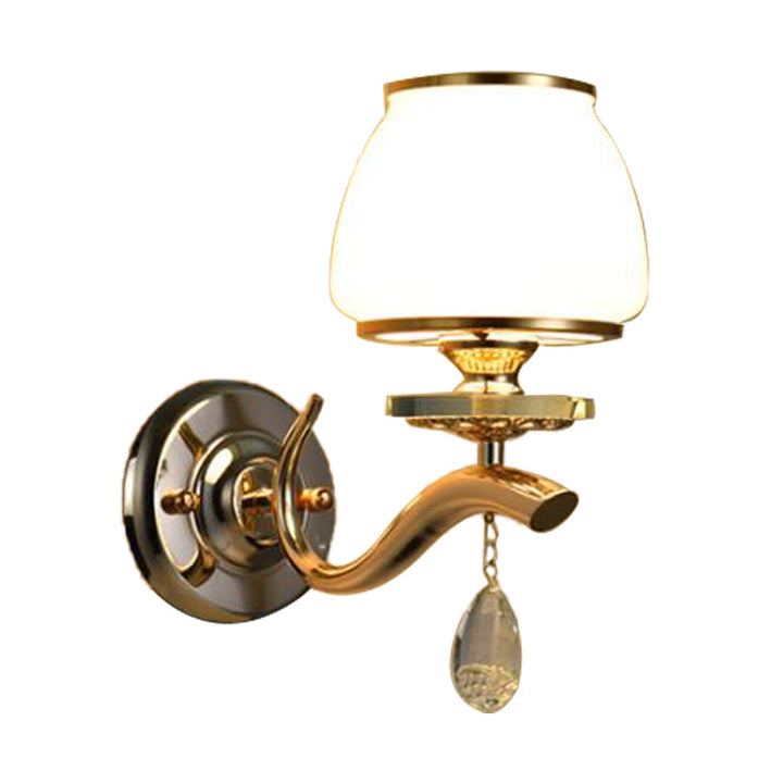Skørter | Dome Bedroom Wall Light Traditional White Glass 1/2 Heads Wall Lighting Lamp with Hanging Crystal