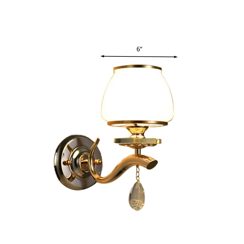 Skørter | Dome Bedroom Wall Light Traditional White Glass 1/2 Heads Wall Lighting Lamp with Hanging Crystal