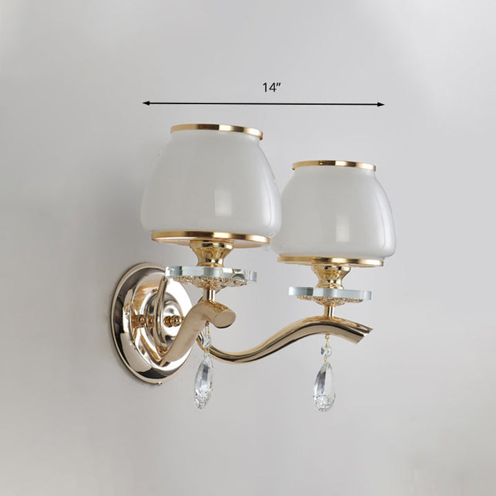 Skørter | Dome Bedroom Wall Light Traditional White Glass 1/2 Heads Wall Lighting Lamp with Hanging Crystal