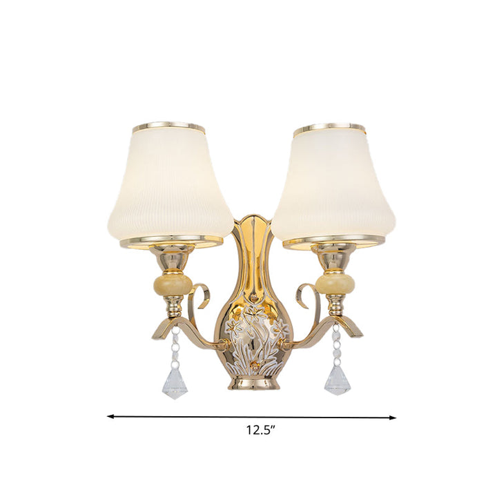 Skørter | Opal Glass Wall Mounted Lamp Retro 2 Heads Living Room Wall Light with Crystal Draping