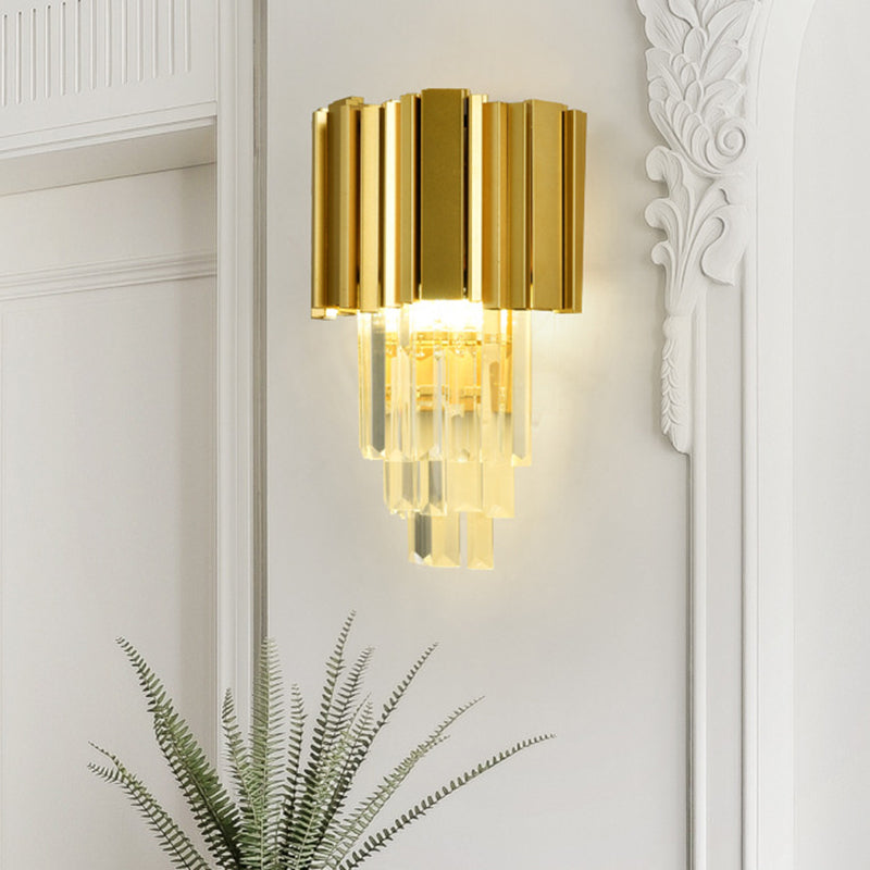 Skørter | Traditional Tiered Wall Lamp 2 Heads Clear Crystal LED Wall Fixture in Gold
